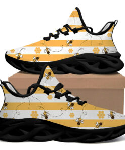 Bee Cartoons And Honeycomb Print Yellow White Stripe Max Soul Shoes