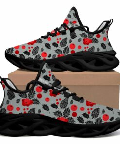 Black And Red Cherry Berries Holly Leaves On Gray Background Max Soul Shoes