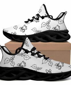 Black And White Holly Leaves And Jingle Bells Pattern Max Soul Shoes