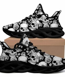 Black And White Human Skull Butterfly Roses Leaves Max Soul Shoes