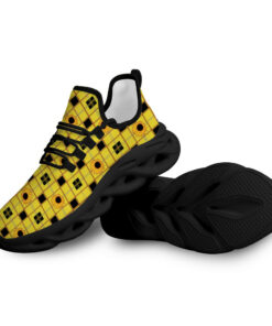 Black And Yellow Checkered Max Soul Shoes With Sunflower Pattern