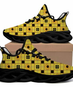 Black And Yellow Checkered Max Soul Shoes With Sunflower Pattern