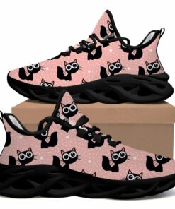 Black Cat Kitten Print Max Soul Shoes With Big Eyes, Dots, And Stars