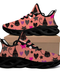 Black Cat With Star And Heart Design On Orange Max Soul Shoes