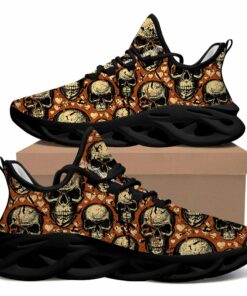 Black Human Skulls Yellow Hearts Pattern Orange Background Max Soul Shoes