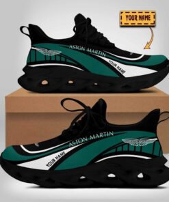 Custom Name Aston Martin Wave Line Logo Design Clunky Sneakers