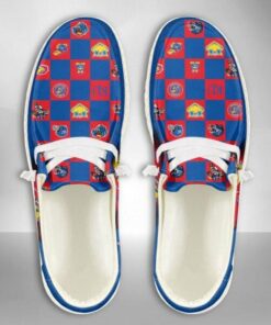 Custom Name Kansas Jayhawks Chess Board Pattern Hey Dude Shoes