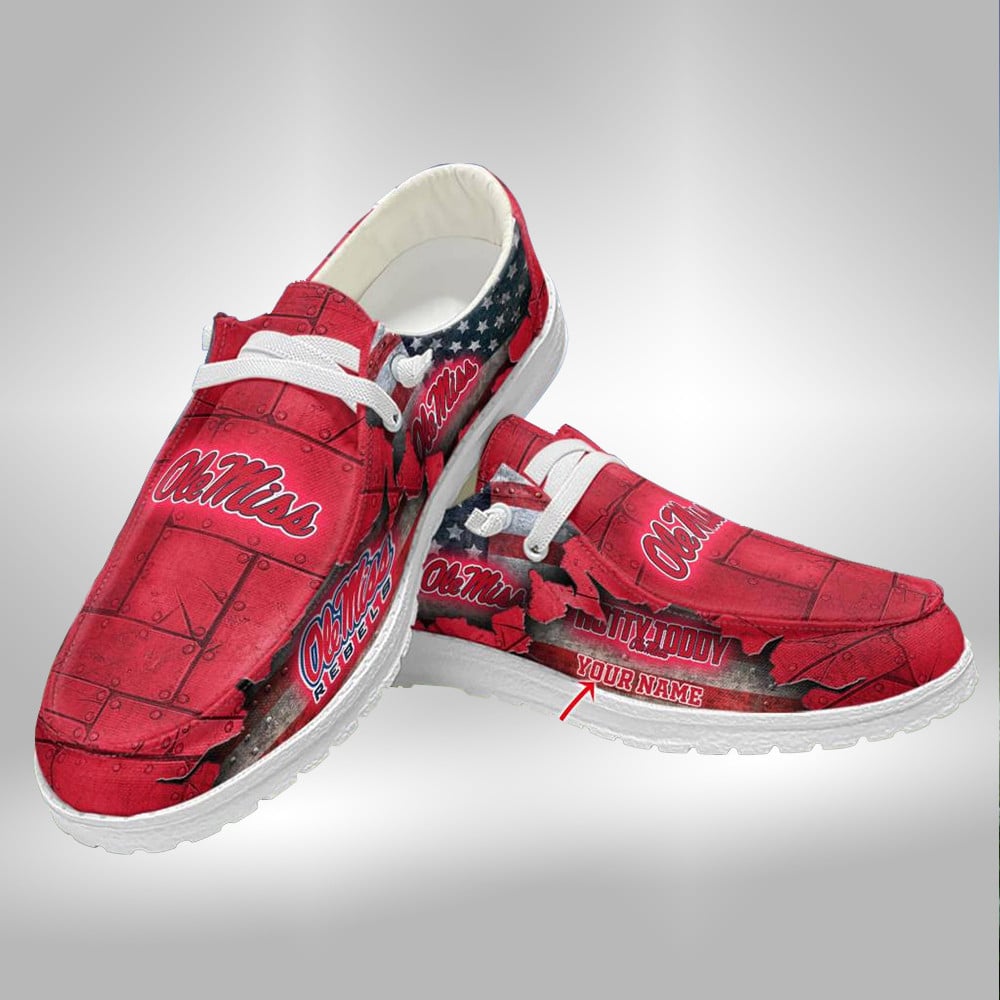 Custom Name Ole Miss Rebels Hey Dude Shoes Sneakers V11