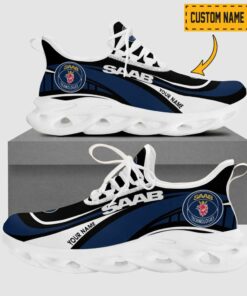 Custom Name Saab Automobile Wave Line Logo Design Clunky Sneakers