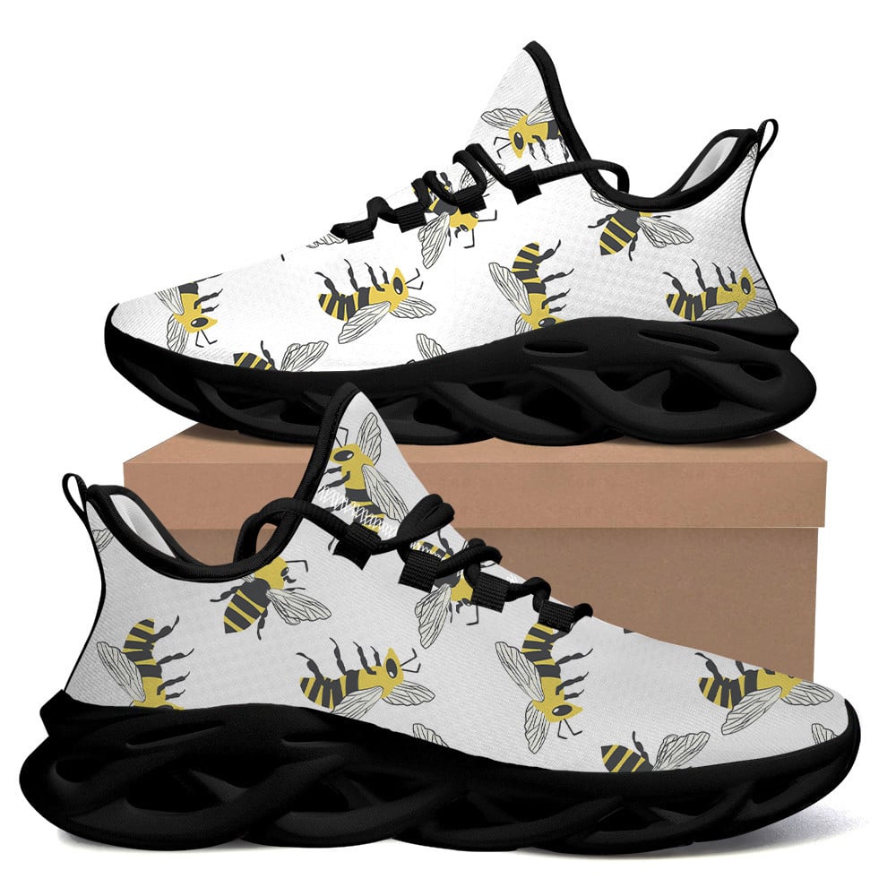 Black & White Max Soul Sneakers With Hand-Drawn Autumn Leaves