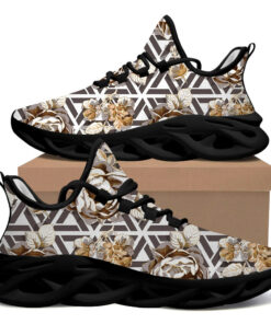 Max Soul Shoes With Big Gold Roses Flower Branch Black White Shapes Background