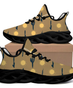 Max Soul Shoes With Black Cactus And Yellow Sun Design On Brown Background