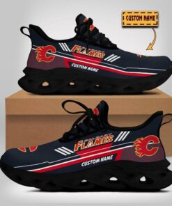 Personalized Name Calgary Flames Max Soul Sneakers | Hexagon Pattern