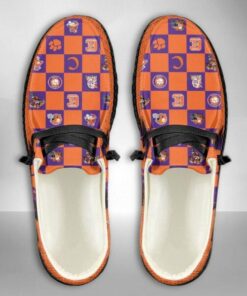 Personalized Name Clemson Tigers Chess Board Pattern Hey Dude Shoes