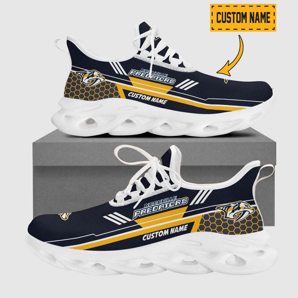 Personalized Name Pittsburgh Penguins Max Soul Sneakers | Hexagon Pattern V2