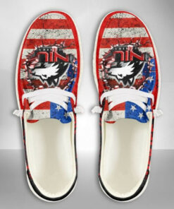 Personalized Northern Illinois Huskies Hey Dude Shoes with American Flag