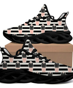 Pink Cactus Pot Max Soul Shoes With Black And White Striped Background