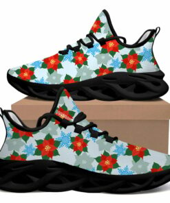 Red Christmas Poinsettia And Blue Snowflakes Max Soul Shoes