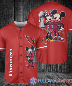 Arizona Cardinals x Mickey and Minnie with Trophy Baseball Jersey Red