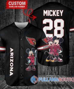 Arizona Cardinals x Mickey and Minnie with Trophy Custom Baseball Jersey Black