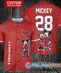 Arizona Cardinals x Mickey and Minnie with Trophy Custom Baseball Jersey Red