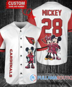 Arizona Cardinals x Mickey and Minnie with Trophy Custom Baseball Jersey White