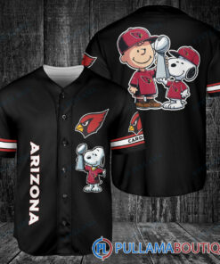 Arizona Cardinals x Snoopy and Charlie Brown with Trophy Baseball Jersey Black