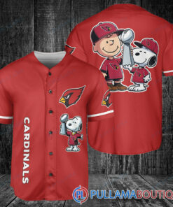 Arizona Cardinals x Snoopy and Charlie Brown with Trophy Baseball Jersey Red