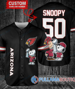 Arizona Cardinals x Snoopy and Charlie Brown with Trophy Custom Baseball Jersey Black