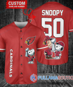 Arizona Cardinals x Snoopy and Charlie Brown with Trophy Custom Baseball Jersey Red