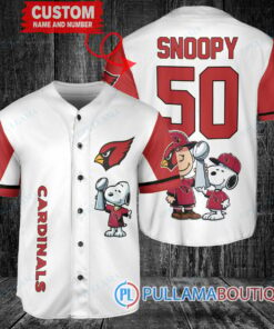 Arizona Cardinals x Snoopy and Charlie Brown with Trophy Custom Baseball Jersey White