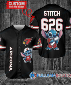 Arizona Cardinals x Stitch with Trophy Custom Baseball Jersey Black