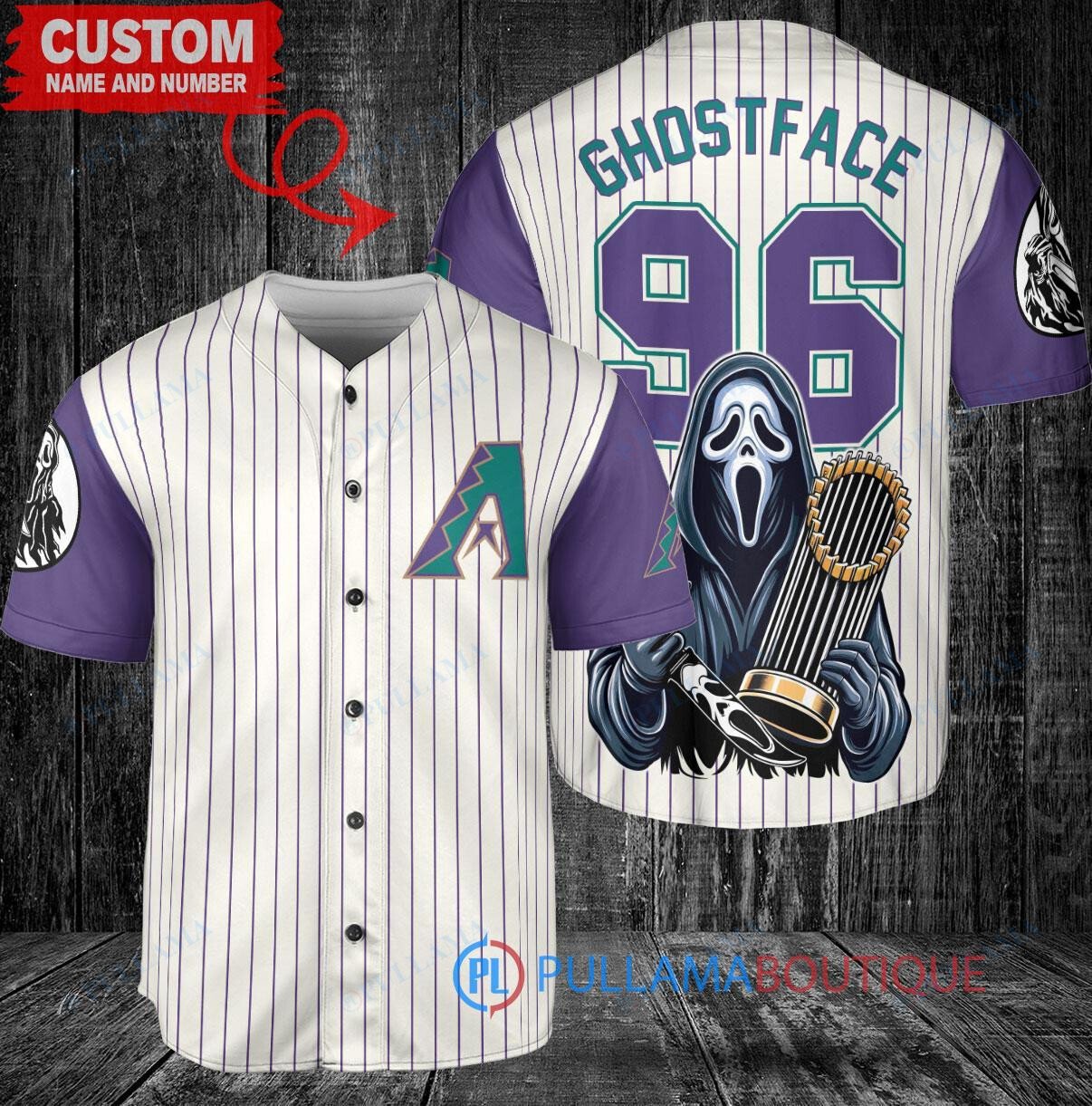 Cleveland Guardians x Ghostface Scream Halloween Halloween with World Series Trophy Custom Baseball Jersey Navy City Connect