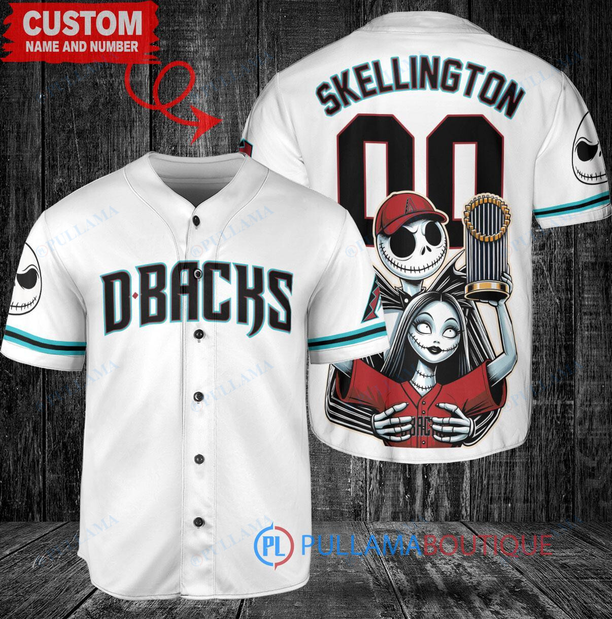 Miami Marlins Jack Skellington Sally World Series Trophy Baseball Jersey Black