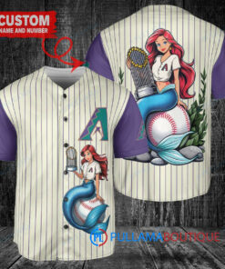 Arizona Diamondbacks x Ariel Mermaid with Trophy Custom Baseball Jersey Cream-Purple