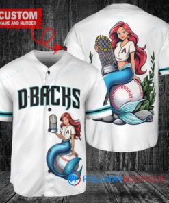 Arizona Diamondbacks x Ariel Mermaid with Trophy Custom Baseball Jersey White