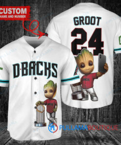 Arizona Diamondbacks x Baby Groot Marvel Guardians Of The Galaxy with Trophy Custom Baseball Jersey White