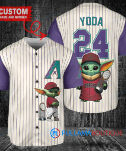 Arizona Diamondbacks x Baby Yoda Star Wars The Mandalorian with Trophy Custom Baseball Jersey Cream-Purple