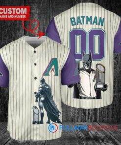 Arizona Diamondbacks x DC Comics Batman The Dark Knight with Trophy Custom Baseball Jersey Cream-Purple