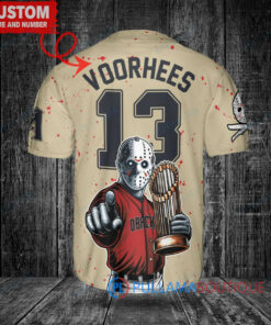 Arizona Diamondbacks x Friday the 13th Jason Voorhees Halloween with World Series Trophy Custom Baseball Jersey Sand