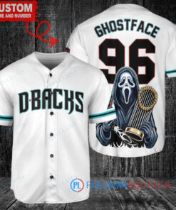 Arizona Diamondbacks x Ghostface Scream Halloween Halloween with World Series Trophy Custom Baseball Jersey White