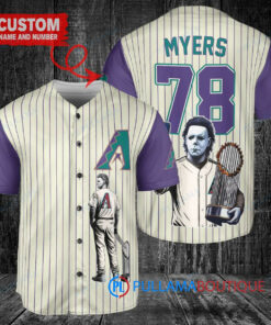 Arizona Diamondbacks x Halloween Michael Myers with Trophy Custom Baseball Jersey Cream-Purple