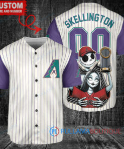 Arizona Diamondbacks x Jack Skellington and Sally The Nightmare Before Christmas with World Series Trophy Custom Baseball Jersey Cream-Purple