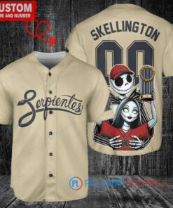 Arizona Diamondbacks x Jack Skellington and Sally The Nightmare Before Christmas with World Series Trophy Custom Baseball Jersey Sand