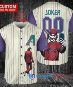 Arizona Diamondbacks x Joker DC Comics with Trophy Custom Baseball Jersey Cream-Purple