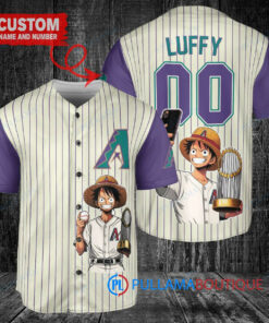 Arizona Diamondbacks x Luffy One Piece with Trophy Custom Baseball Jersey Cream-Purple