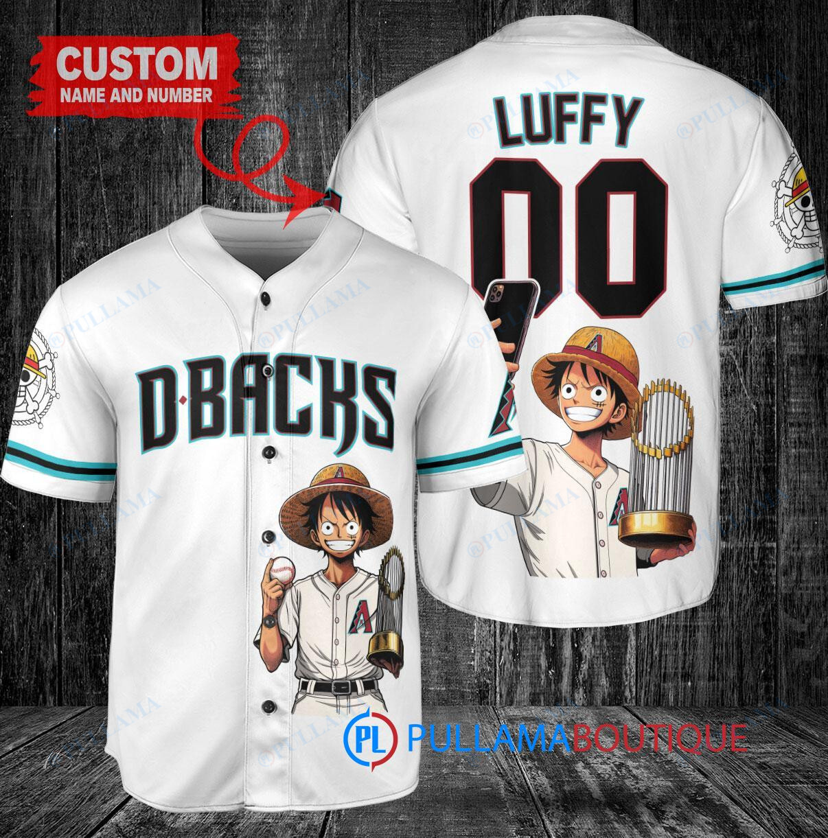 Seattle Mariners x Luffy One Piece with Trophy Custom Baseball Jersey White