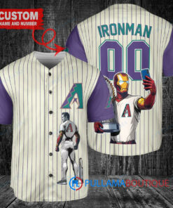 Arizona Diamondbacks x Marvel Iron Man Tony Stark with Trophy Custom Baseball Jersey Cream-Purple