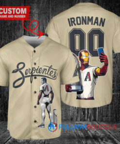 Arizona Diamondbacks x Marvel Iron Man Tony Stark with Trophy Custom Baseball Jersey Sand