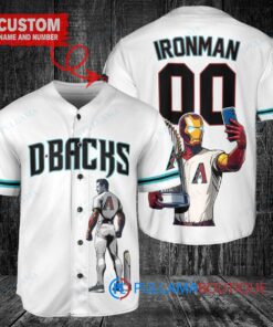 Arizona Diamondbacks x Marvel Iron Man Tony Stark with Trophy Custom Baseball Jersey White